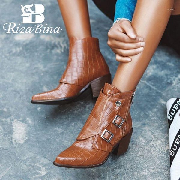 

rizabina plus size 33-48 women ankle boots pointed toe zipper buckle high heels shoes autumn winter warm women footwear1, Black