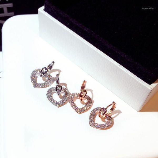 

s925 silver white zircon heart-shaped temperament earrings for women wedding party engagement earring jewelry gift1, Golden;silver