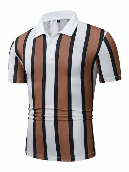 

men random striped print polo shirt i807#, White;black