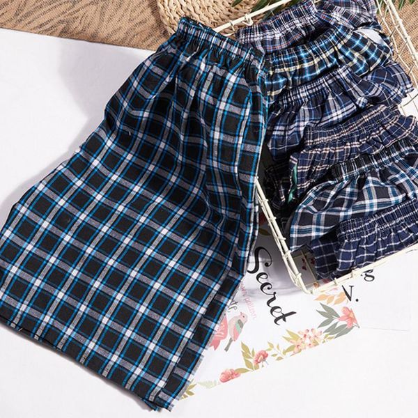 

men men's cotton trousers and shorts double gauze casual living pants beach pants cotton plaid sleepwear mens pajama h wmtosh, Black;red