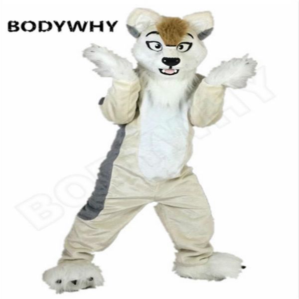 

mascot costumes fursuit wolf dog brown husky mascot costume party game dress outfit advertising halloween adults size fursuit character, Red;yellow