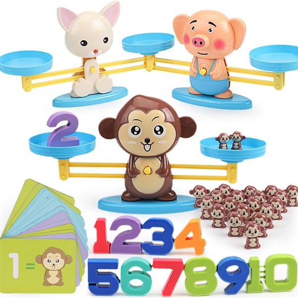 Montessori Mathe Spiel Spiel Brett Spielzeug Affe Welpen Balancieren Skala Anzahl Balance Spiele Baby Lernen Spielzeug Tier Action Figuren LJ200907