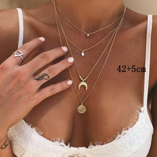

chains hongye ornament personality multi boho choker necklaces moon circle pendant necklace for women fashion jewelry, Silver