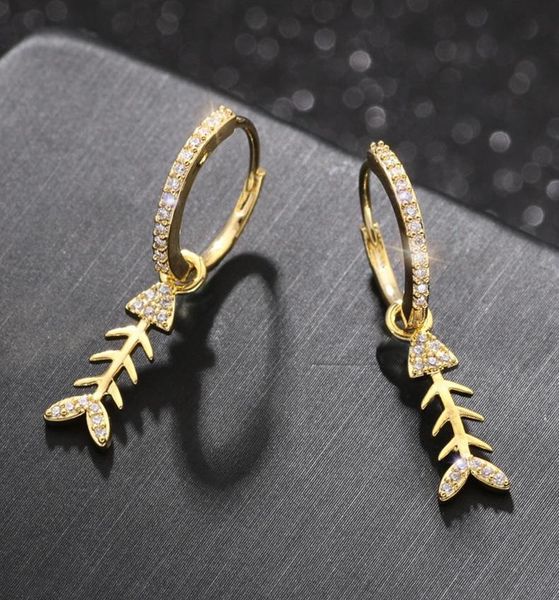 

stud explosive fashion earrings creative zircon tassel fish bone wild temperament jewelry women wholesale, Golden;silver
