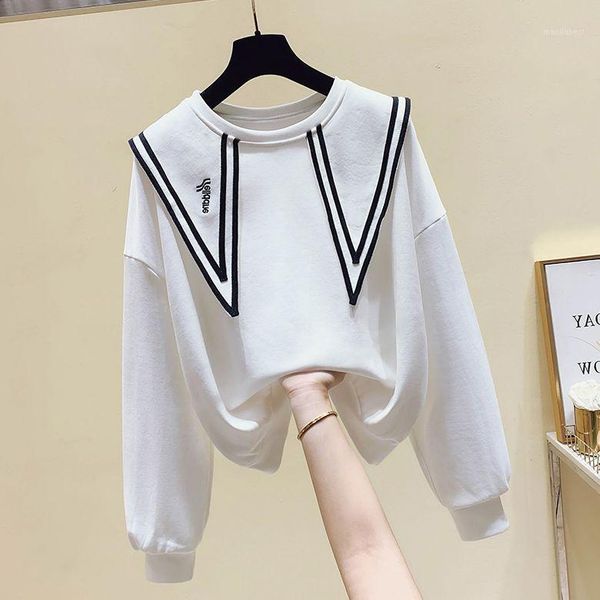 

2020 spring and autumn fashion preppy style o neck loose short with velvet sweatshirt for women1, Black
