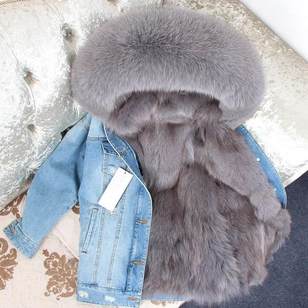 

2020 lavelache denim jacket natural fur lined jackets real fur coat for women outwear streetwear fashion thick warm1, Black