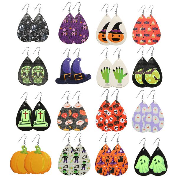 

halloween skull leather earrings for women punk pumpkin lightweight drop dangle earings women gifts, Silver