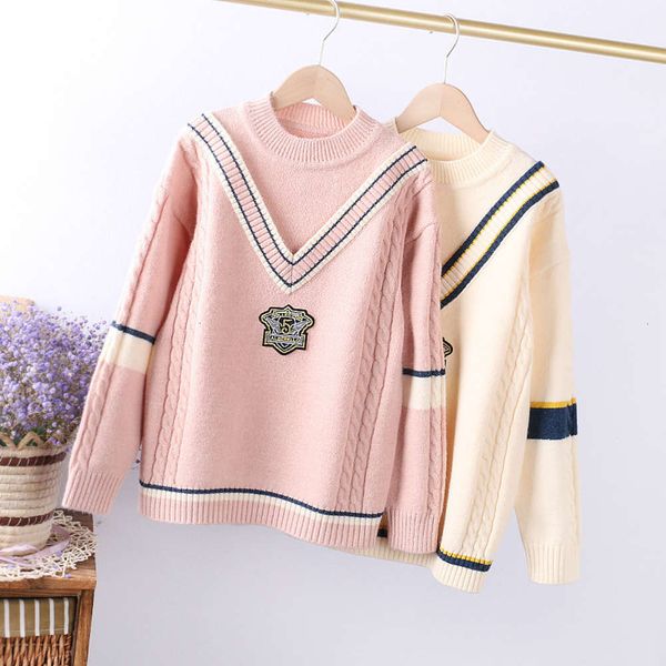 

spring wear 2021 thin girls' t-shirt british college wind vacation two children's sweaters 150-180, Blue