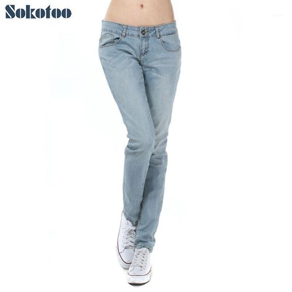 

sokotoo women's casual big size light blue jeans all match stretch denim pants long trousers1