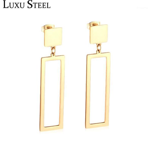 

luxusteel classic style geometry rectangle drop earrings stainless steel gold color hollow out earrings fashion jewelry party1, Silver