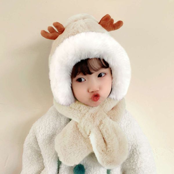 

one cute children's autumn hat scarf in boys and girls' bib ear cap winter plush baby xfpk, Red;brown