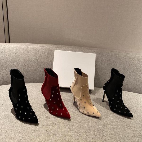 

shoes women winter mid-calf crystal women boots kid suede super high heels pointed toe boots zapatos de mujer, Black