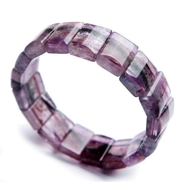 

genuine purple red natural auralite 23 bracelets women female stretch crystal rectangle bead natural stone bangle bracelet, Black
