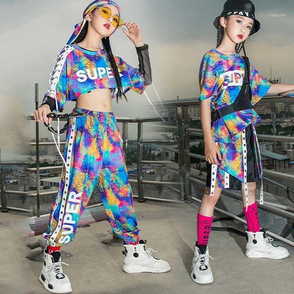 

children hip hop street costumes colorful loose performance suit boys girls hip hop stage wear kids ballroom rave clothes db21571, Black;red