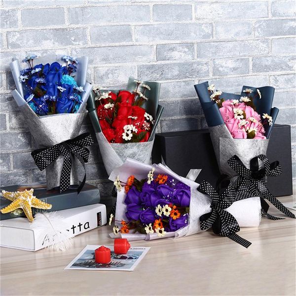 

silk fake flowers simulation carnation flowers + rose holding flower gift box for girlfriend birthday gift valentine's day party