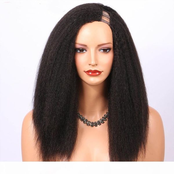 

1*3 left opening u part wig for black women kinky straight brazilian virgin upart human hair wigs 9a, Black;brown