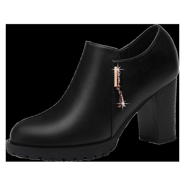 

new round head thick heel shoes high faux suede women boots short boots for ladies drop shipping available spring autumn y200723, Black