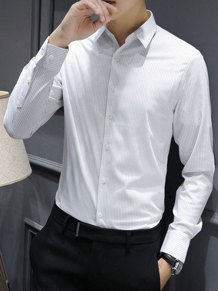 

men single breasted striped shirt without 40qe#, White;black
