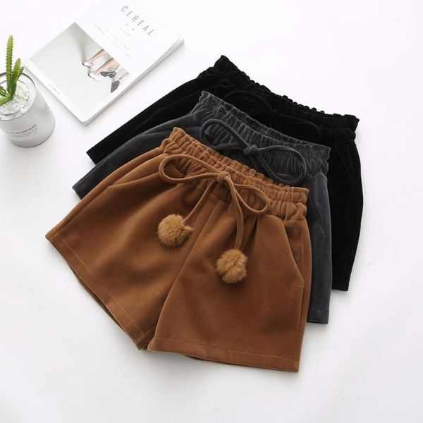 

fashion japanese casual soft sister big bow dweep shorts winter female high waist all-match wide leg shorts grey black khaki1, White;black