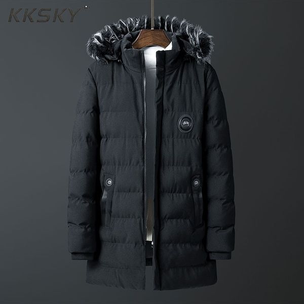

long parka men new winter jacket warm coat for fashion solid parkas thickening hat coats hooded kg-569, Black