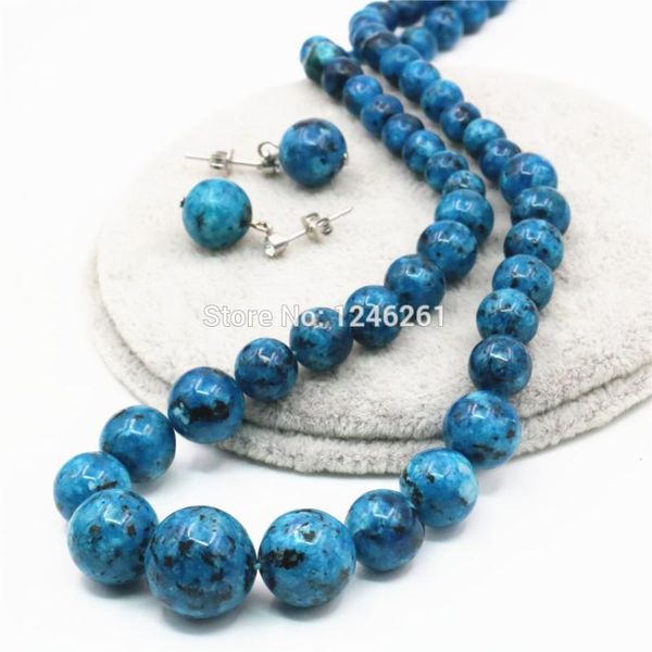 

6-14mm natural ornaments blue epidote beads lucky stones necklace chain earrings earbob sets women gifts diy jewelry accessories, Silver