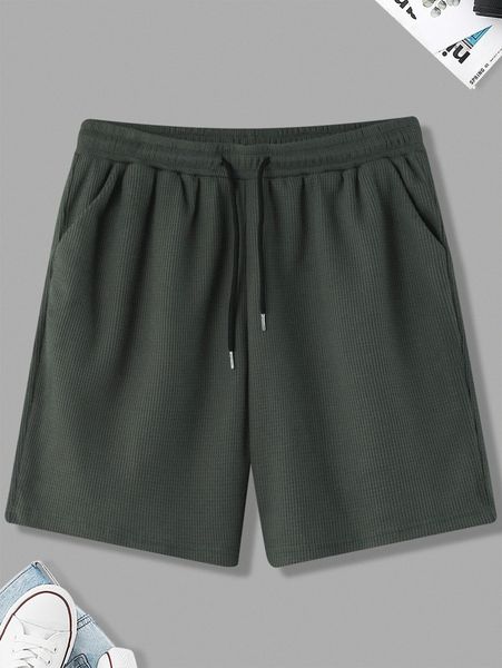 

men slant pockets drawstring waist shorts i0ab#, Black