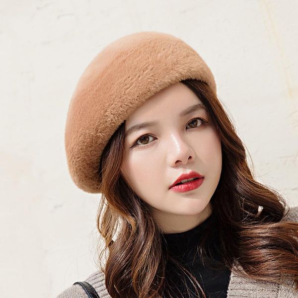 

armorhere autumn winter women hat mink velvet warm comfortable berets solid color round individuality fashion cap for female, Blue;gray