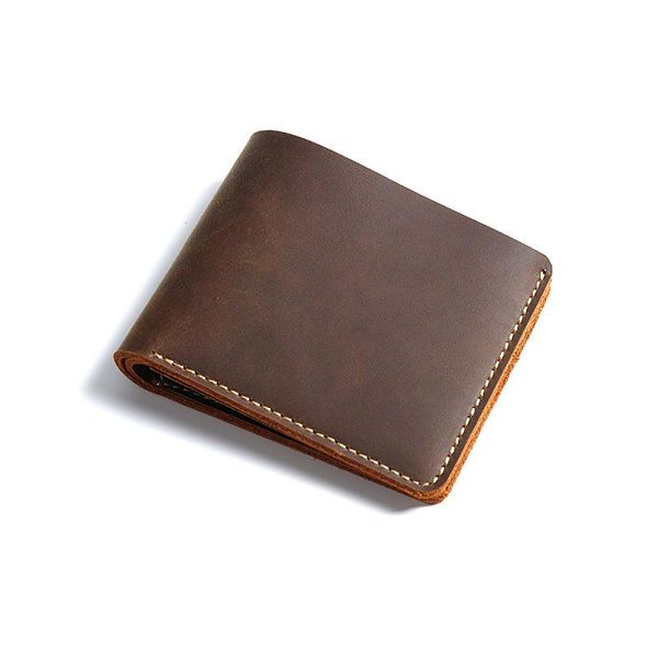

wallets men wallet crazy horse leather short handmade men's business retro card case, Red;black