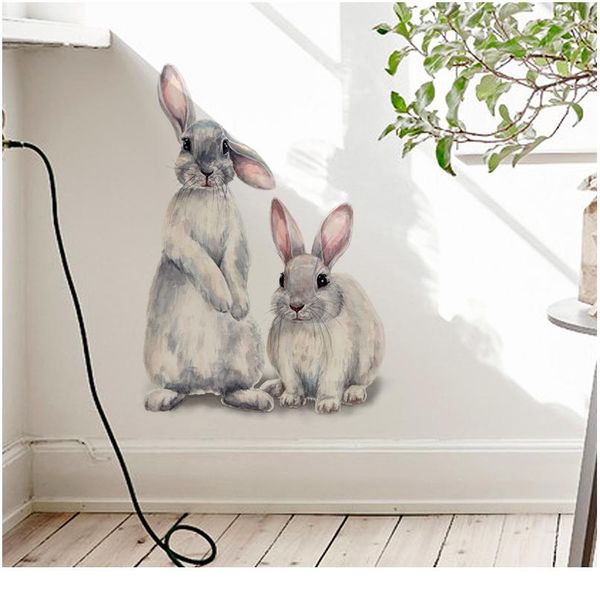 

two cute rabbits wall sticker children's kids room home decoration removable wallpaper living room bedroom mural bunny bbyrdg