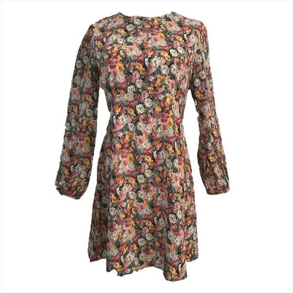 

floral print vintage elegant dress women korean style chic office lady slim long sleeve women dresses vestidos, Black;gray