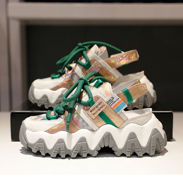 

women chunky sandals platform designers mesh brand fashion woman 6cm high heels wedges sandal beach casual shoes 2020 summer 0928, Black