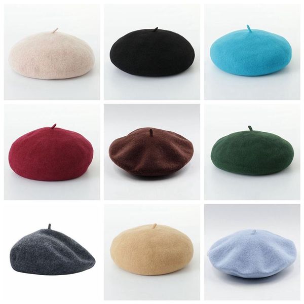 

winter wool solid color beret caps female bonnet women caps, Blue;gray