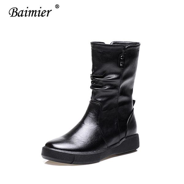 

2020 baimier female low heel belt buckle autumn women shoes women ankle boots side zipper british style locomotive boots, Black