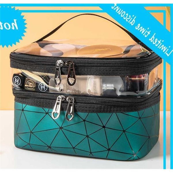 

handbag women tpu geometry printing two layer solid protable storage cosmetic bag