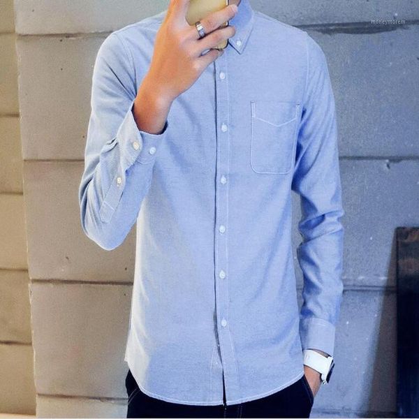 

new men's long-sleeved shirt casual simple shirt cotton oxford fashion slim solid color1, White;black