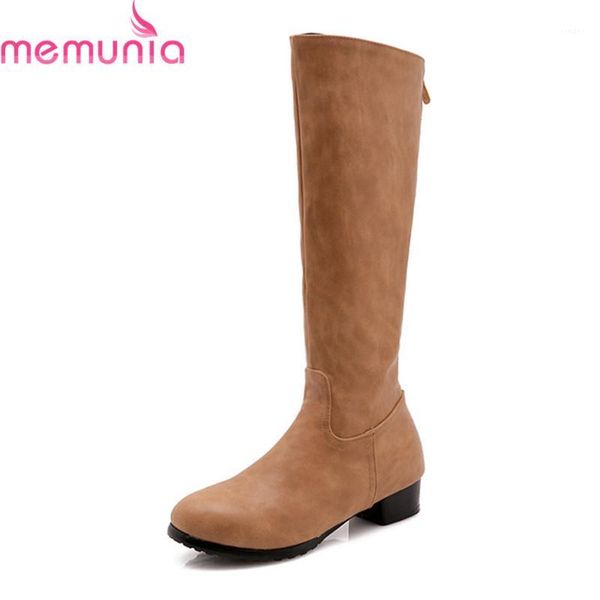 

boots memunia big size 32-47 arrival knee high solid round toe flat zip pu leather long womens casual shoes1, Black