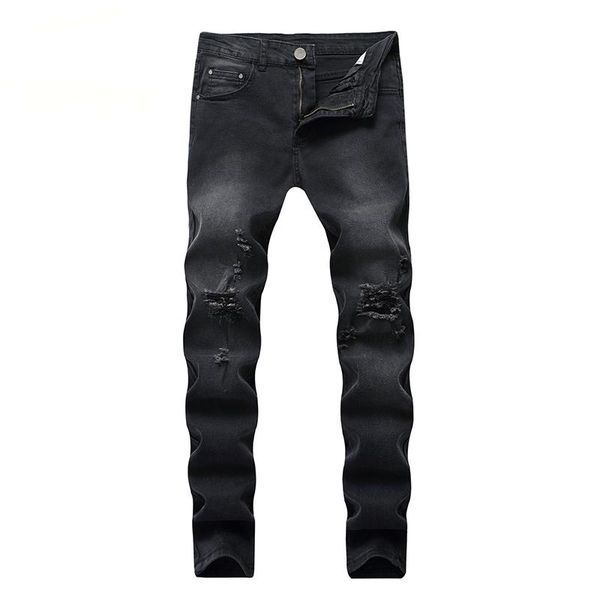 

men's jeans 2021 trendy washed feet quality nightclub ripped men trousers, Blue