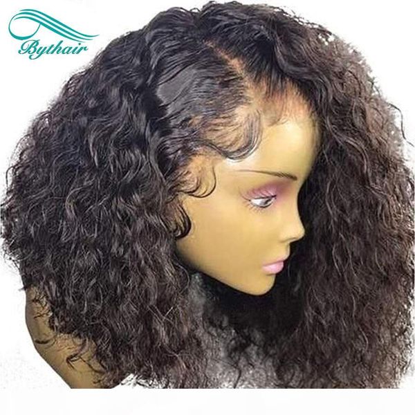

bythair brazilian virgin curly bob short lace front human hair wigs 180% density 360 lace wigs for black women preplucked full lace wig