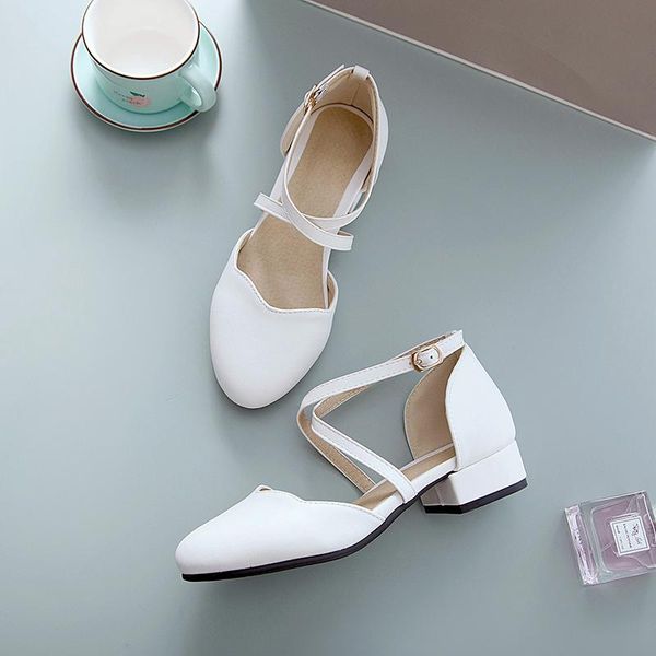 

new 2021 ladies summer sandals for women girls chunky low heel round toe buckle strap cute synthetic white sandals casual shoes, Black