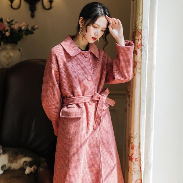 

women's wool & blends 2021 fashion clothing single breasted turn-down collar solid long full womens coat, Black