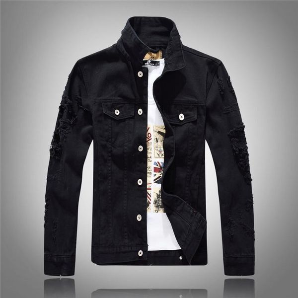 

mens streetwear jean bomber jacket hombre men's black white pink red ripped motorcycle denim jackets and coats veste jean homme, Black;brown