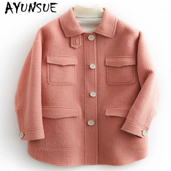 

tcyeek autumn winter coat women wool coat female long jackets korean spring fashion sided woolen clothes pink overcoat b19y050641, Black