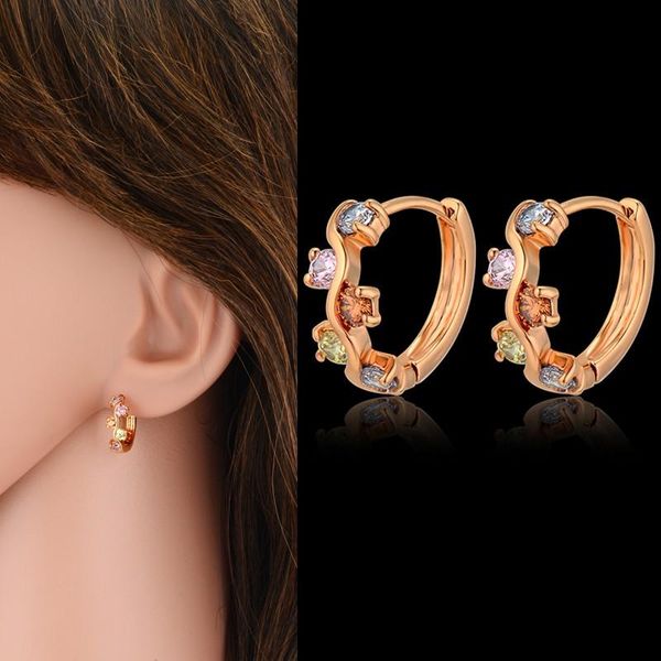 

charm fashion gold colorful cubic zircon small big circle hoop earrings for women steampunk round earring, Golden
