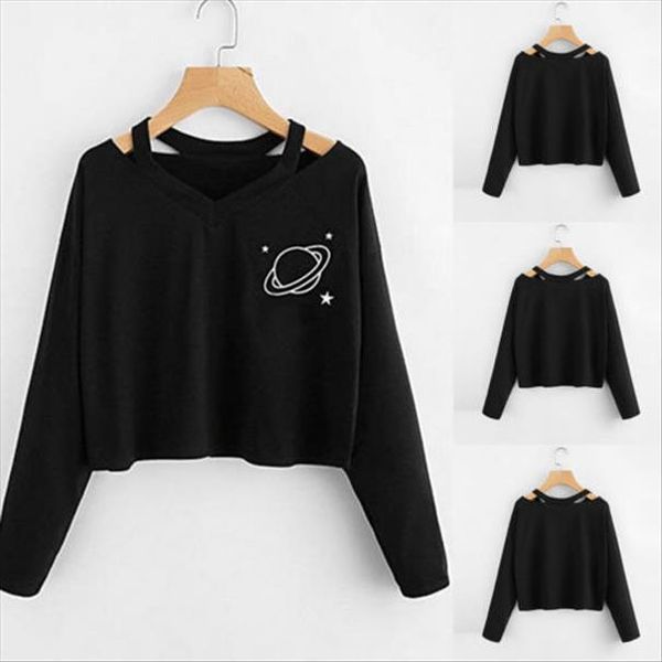 

s xl womens hooded hoodie sweatshirt jumper pullover crop coat pullover drop shipping good quality, Black