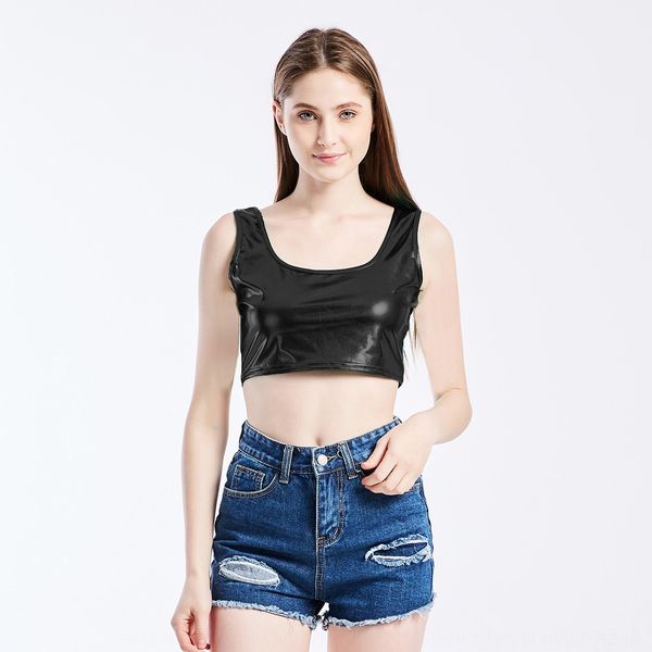 

2019 summer new slim fit sports i-shaped vest bright leather performance vest clothing stage women's clothing ukpf8, White