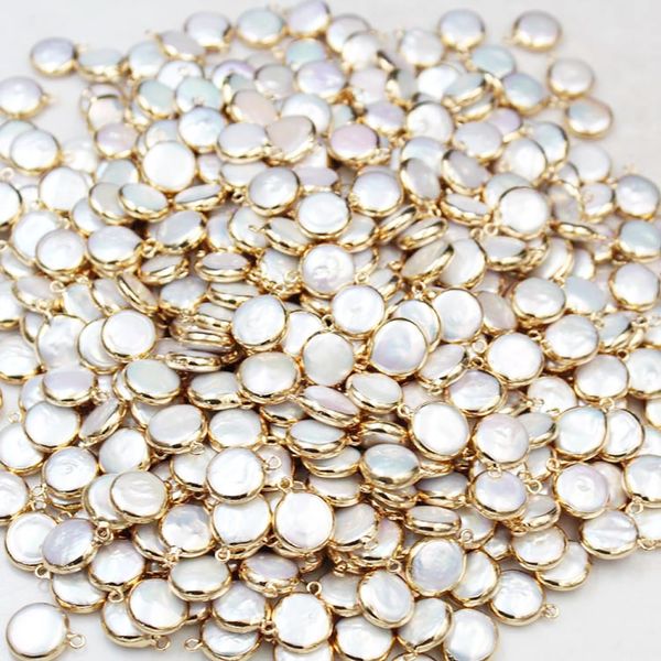 

natural freshwater pearls fashion baroque edging button loose beads for making diy necklace bracelet jewelry accessories, Golden;silver