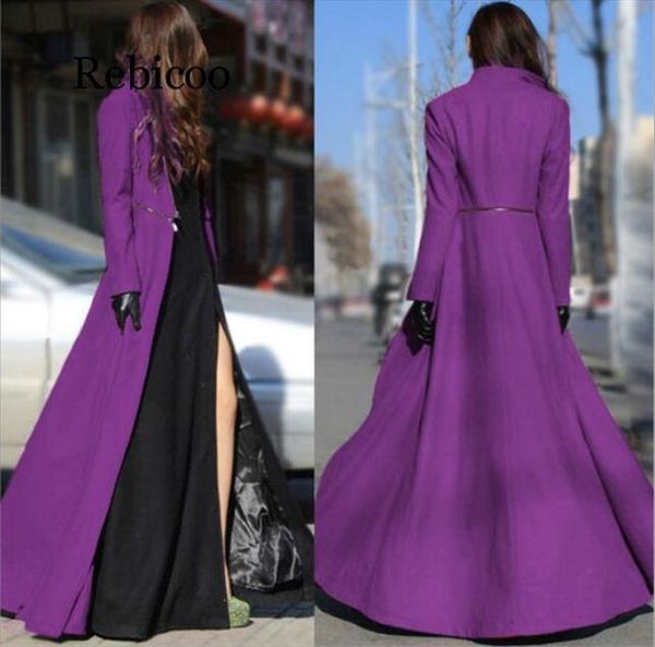 

women wool blends autumn and winter large size goddess slim big swing split ends mopping long section wool woolen cloth coat, Black