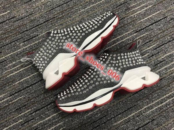 

2021 fashion red bottom men women casual spikes rivets rhinestone shoes dress party walking trainers chaussures de sport, Black