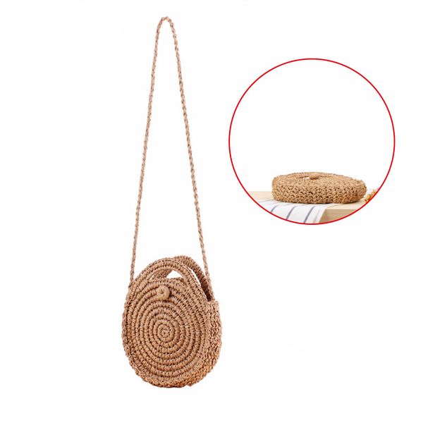 

round straw beach bag summer mini vintage handmade crossbody bag girls circle rattan bags new
