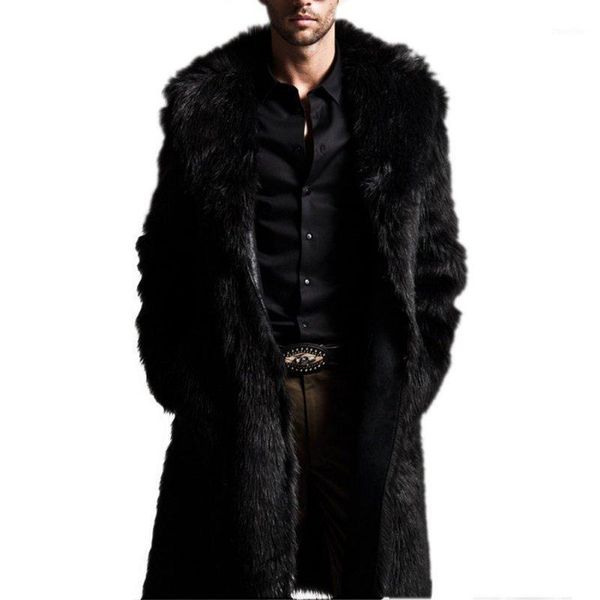 

wholesale- fashion winter men coats faux fur long jackets men coat long sleeve turn-down collar coat plus size men outwear llongcoat1, Black